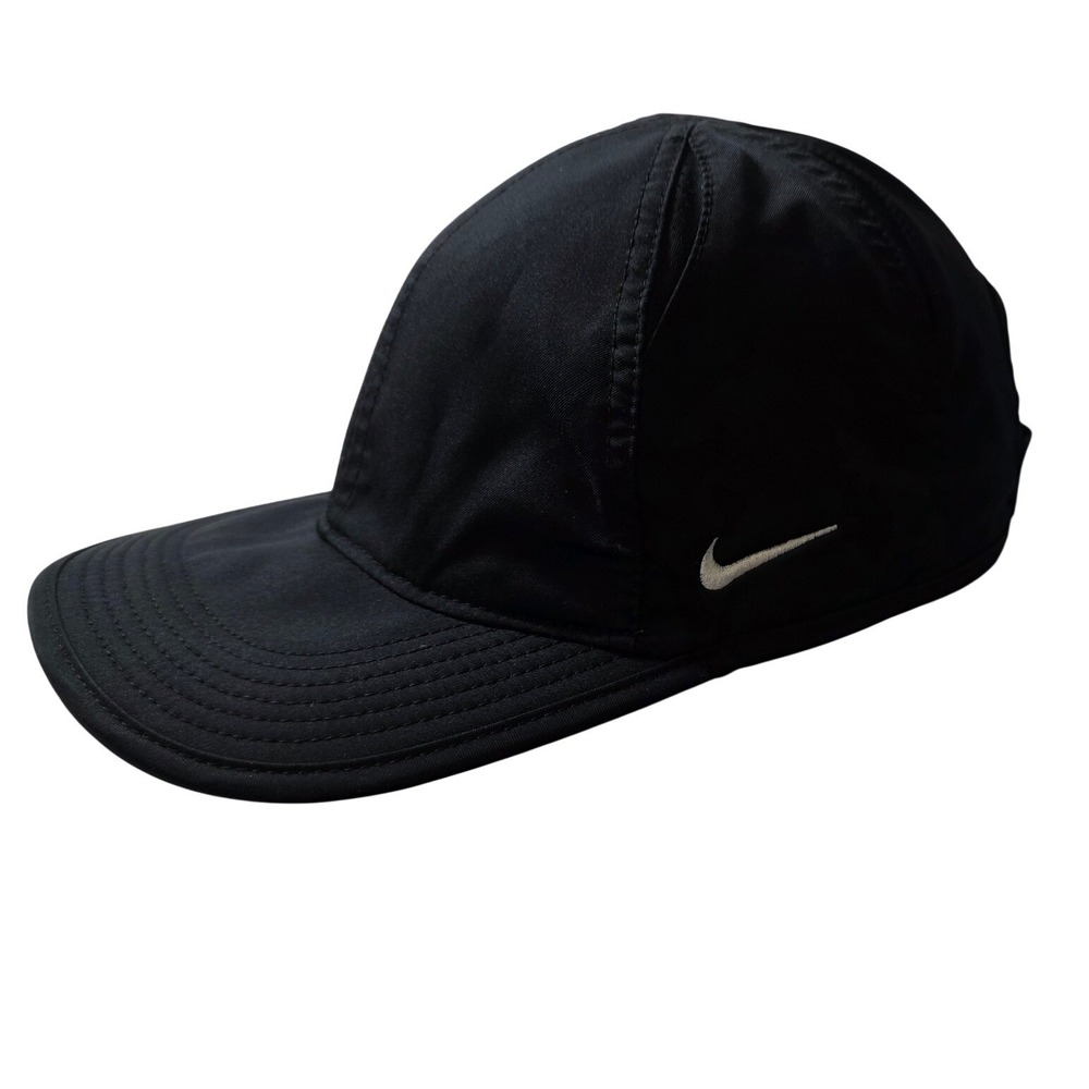 Nike Featherlight Dri-FIT Hat Black Unisex OSFM Adjustable Running Cap Swoosh